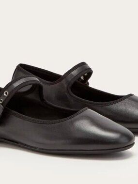 Everlane Day Buckle Mary Jane Flats Black Leather Women's Sizes NEW Classic